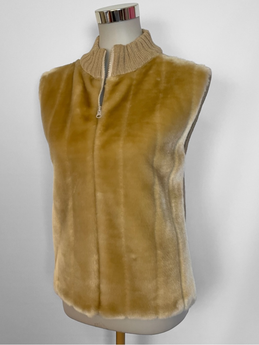 Faux Fur Zipped Vest with Rib Knit Back